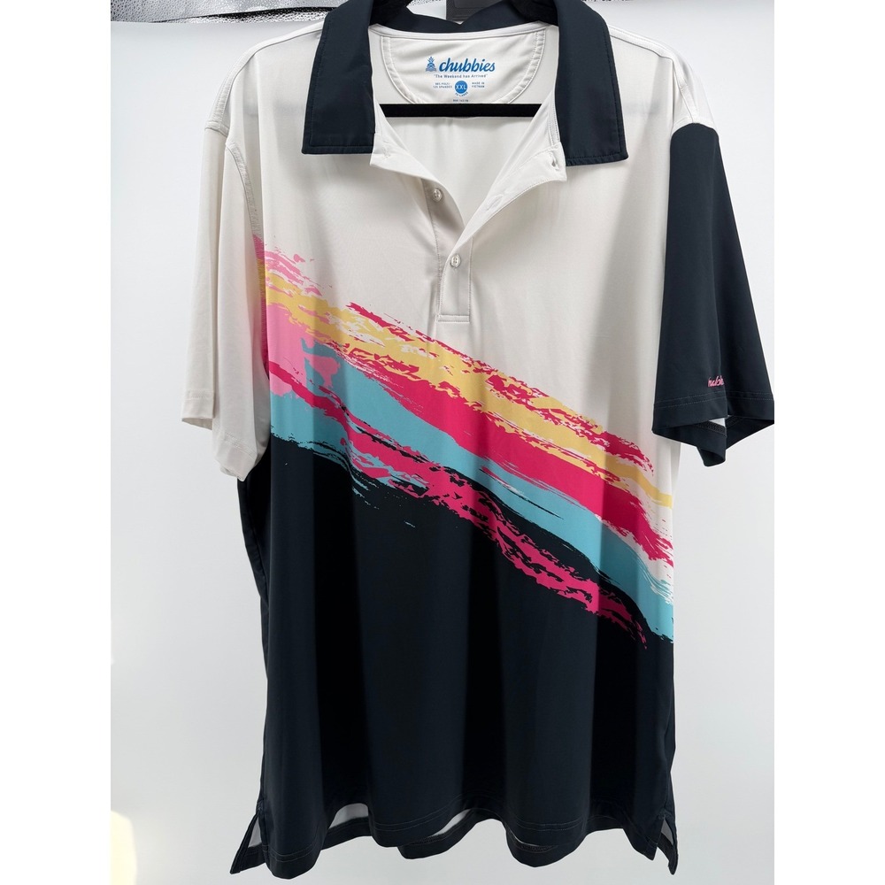 Chubbies Mens XXL Performance Polo Shirt Brushstroke Graphic 80s Style